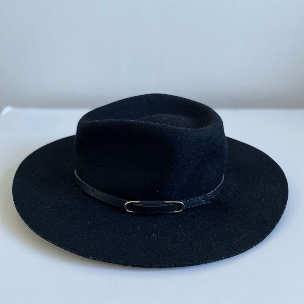 Western Wool Black hat with leather trim Festival Witchy - Picture 2 of 7